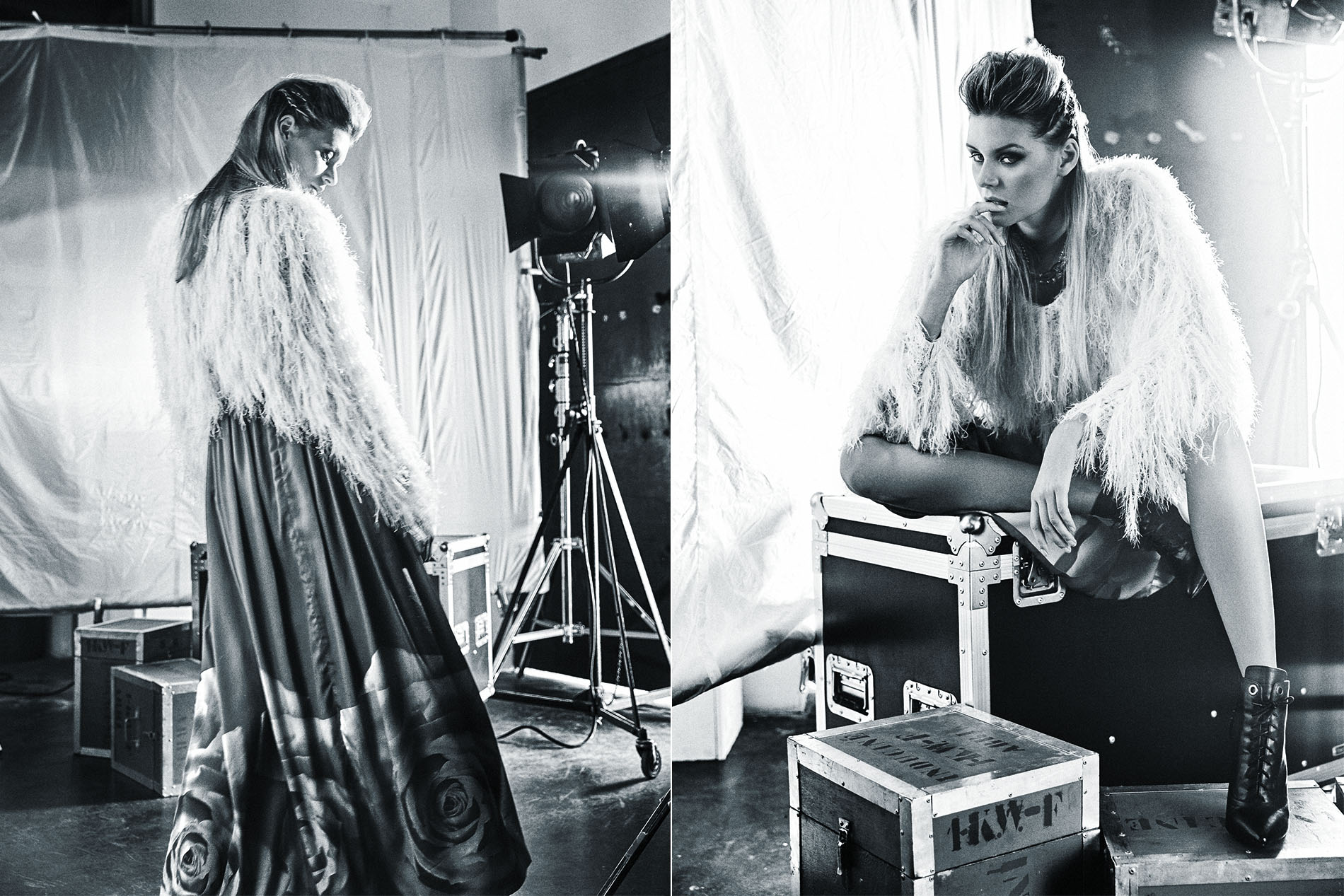 fotografia modelo en estudio blanco y negro