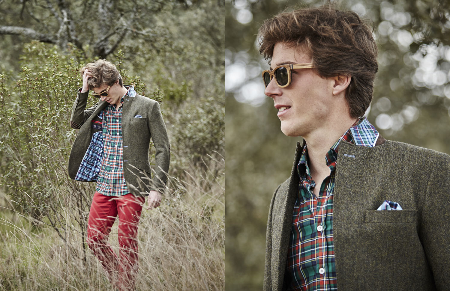 modelo paseando campo gafas de madera