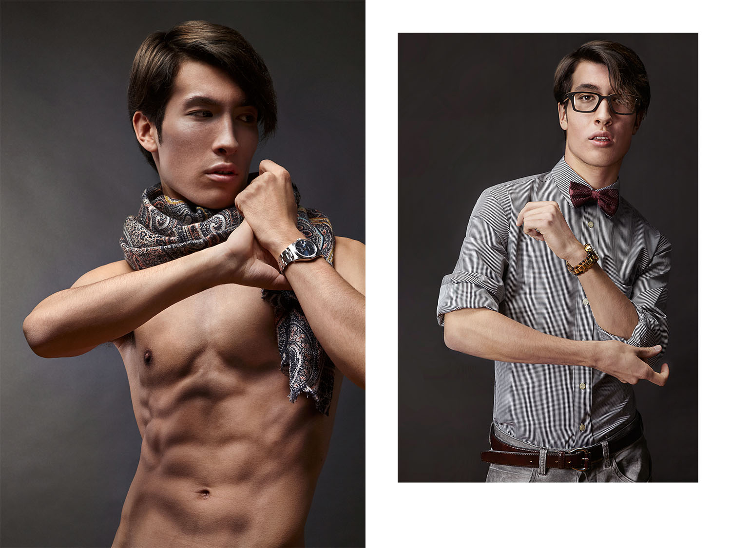 modelo pecho pañuelo y camisa rayas