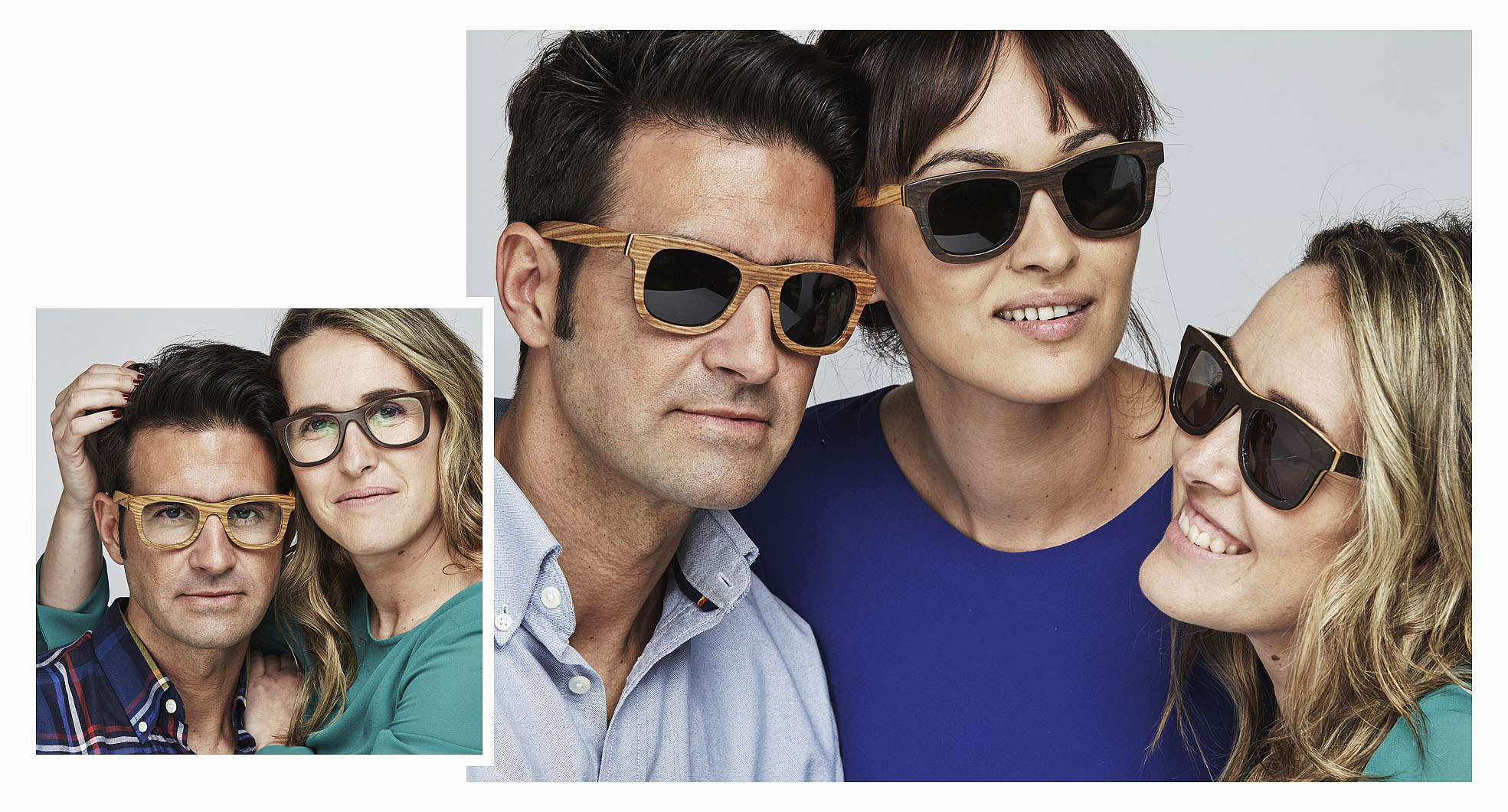 tres modelos gafas madera